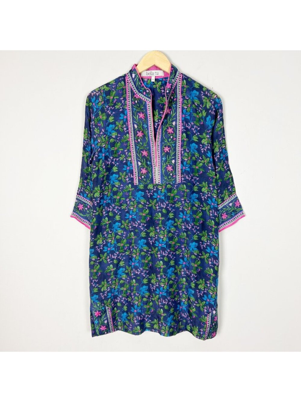 Bella Tu Floral Kaftan Style Dress Embroidered & Beaded Size Small Women's